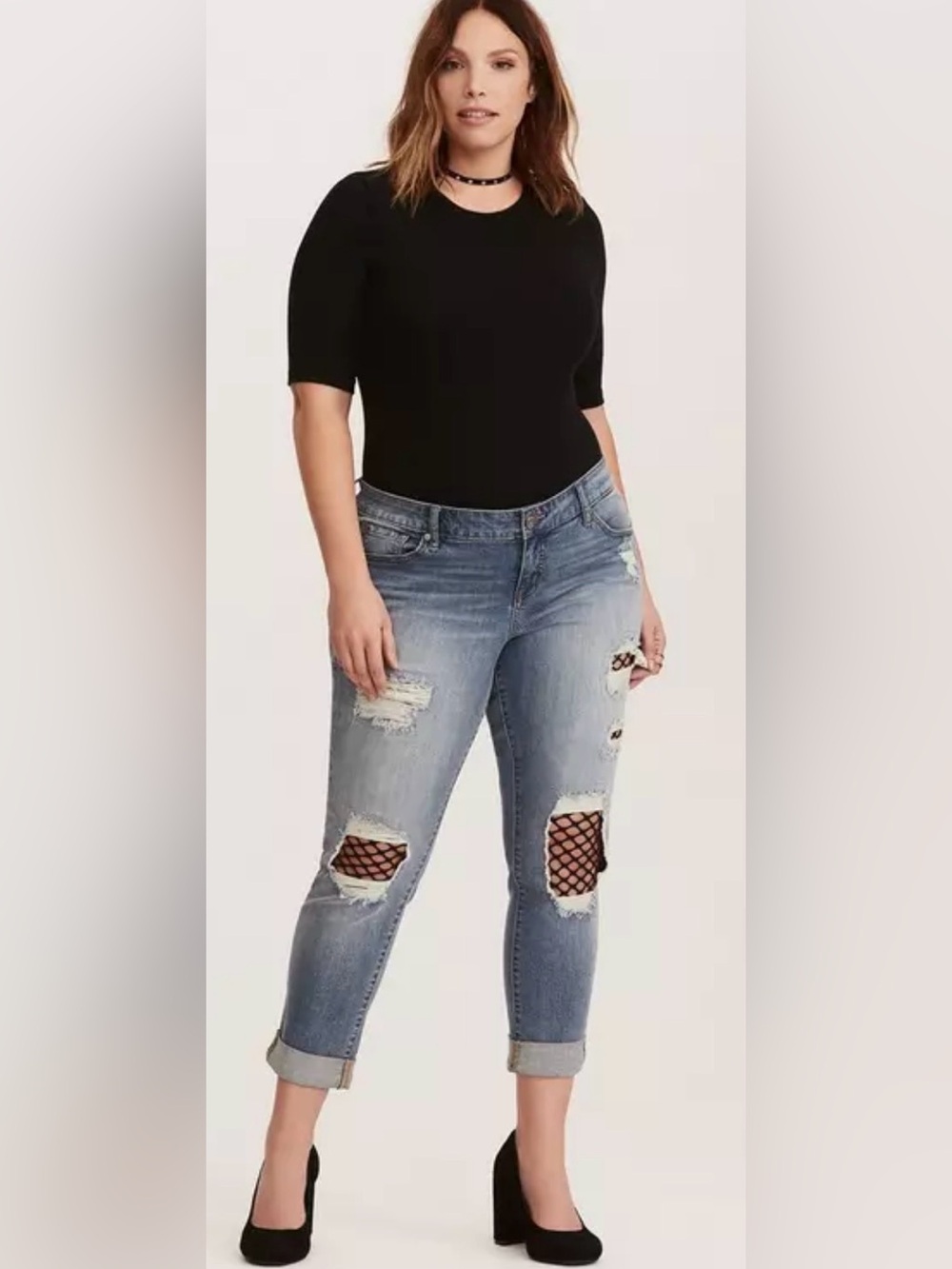 Torrid Bombshell Skinny Fishnet Distressed Denim Jeans Sz 22 (Tall)
